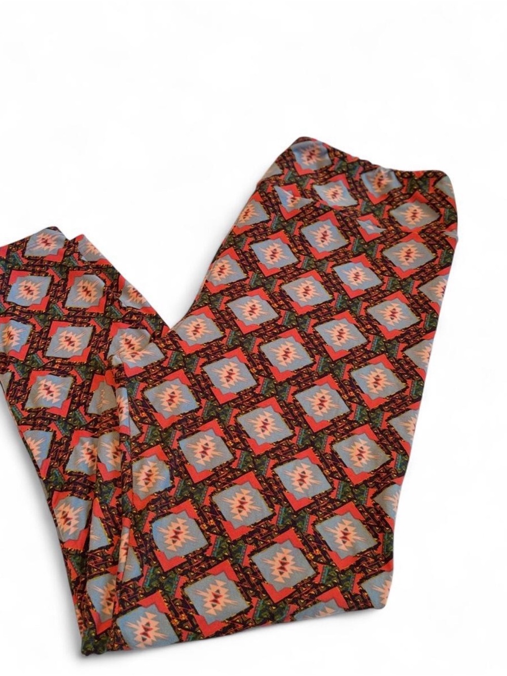 LuLaRoe Red Geometric High-Waist Wide Leg Leggings